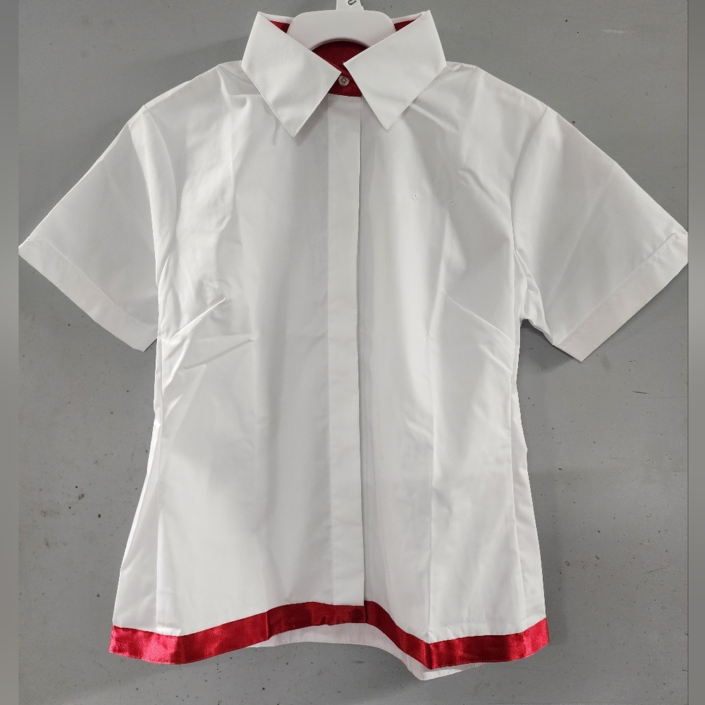 Delta Collection By Lands End Womens White Blouse W/ Red Satin Trim Size 6 NEW